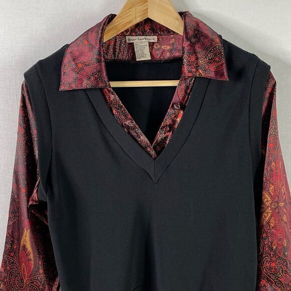 Susan Lawrence 2-in-1 Sweater Vest Satin Blouse Top - Medium - Picture 4 of 8